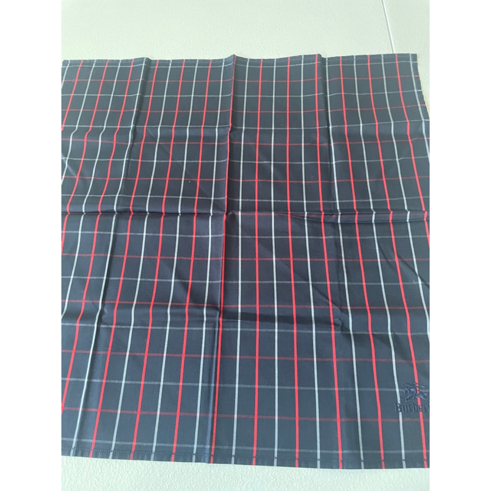 Burberrys Navy Red Plaid Handkerchief  Scarf Pocket Square 17 X 17 New